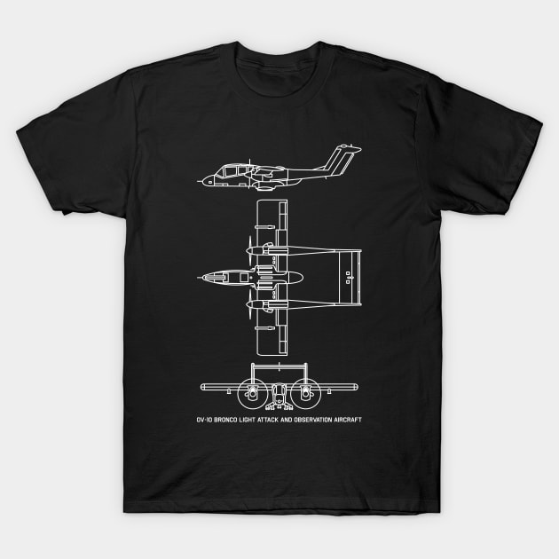 North American Rockwell OV-10 Bronco Military Plane Blueprint Gift T-Shirt by Battlefields